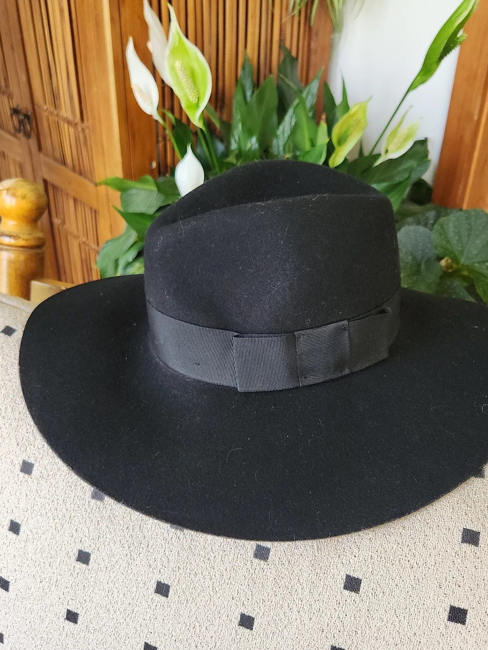 Brixton 100% Wool Black Wide Brim Floppy Fedora Hat Classic Rancher Boho Western